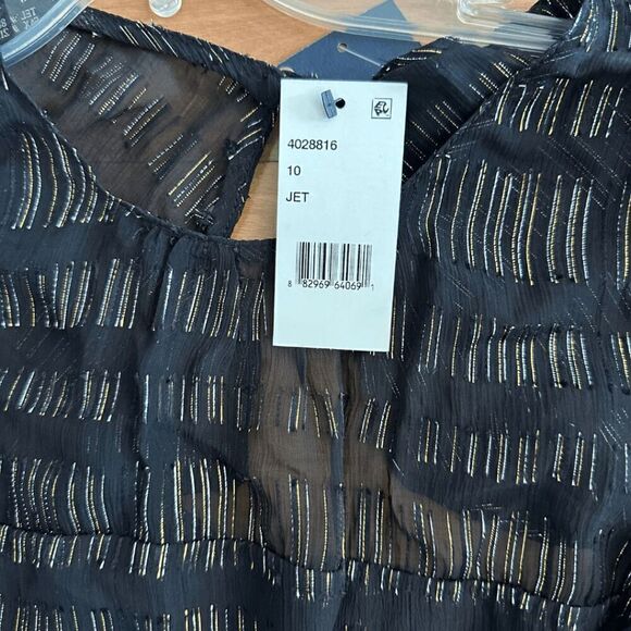 NWT Shoshana Midnight Womens Blue Sheer Sleeveless Ruffle Shirred Dress Size 10 - Picture 6 of 6